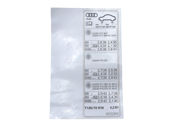 Original Audi A4 Kennschild für Reifendruck