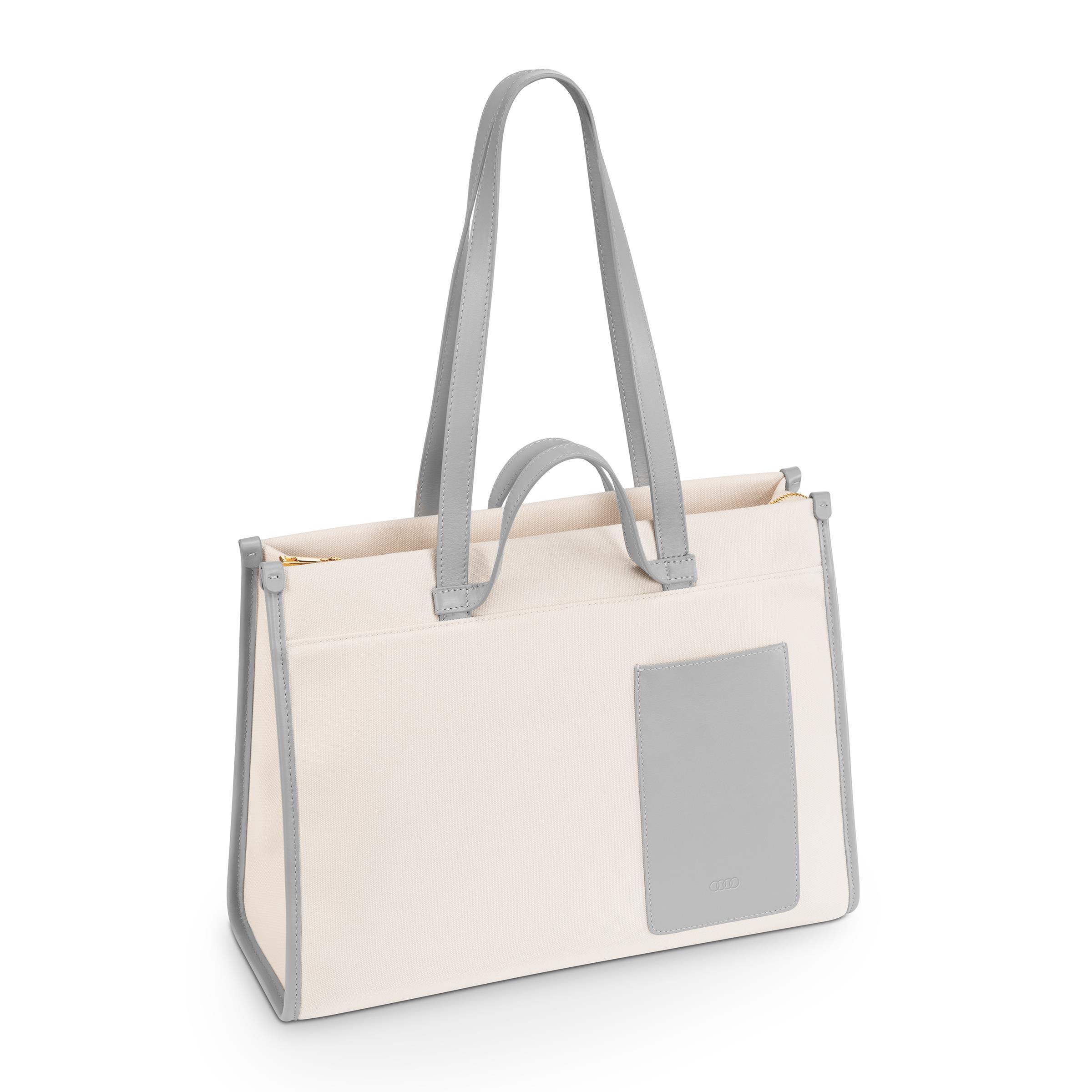 Original Audi Shopper, Damen, creme/grau, Tasche Einkaufstasche Handtasche