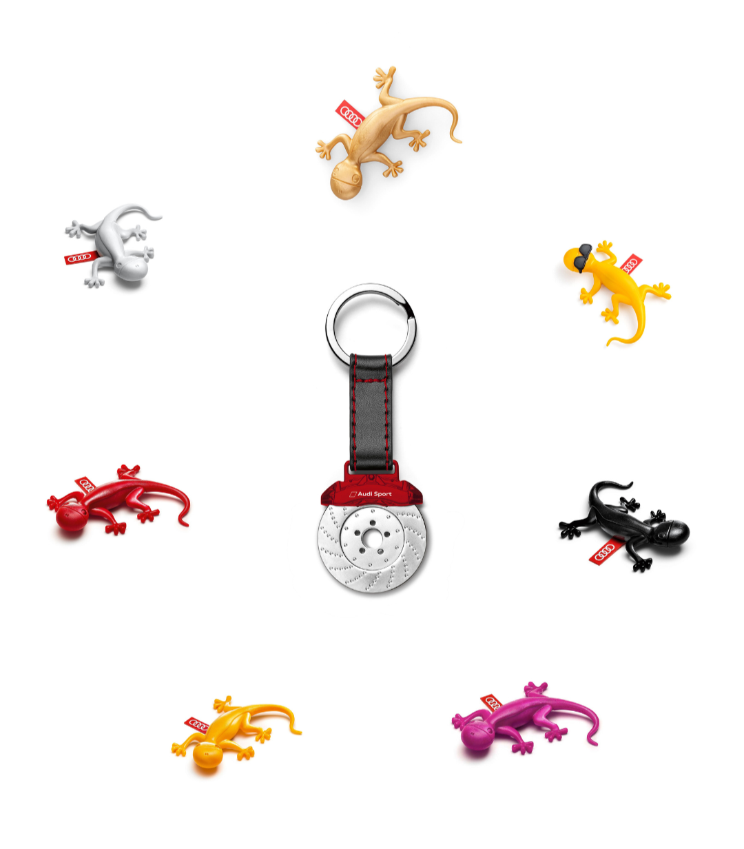 Original Audi Schlüsselanhänger Einkaufschip Bremsscheibe mit Duftgecko in verschiedenen Farben