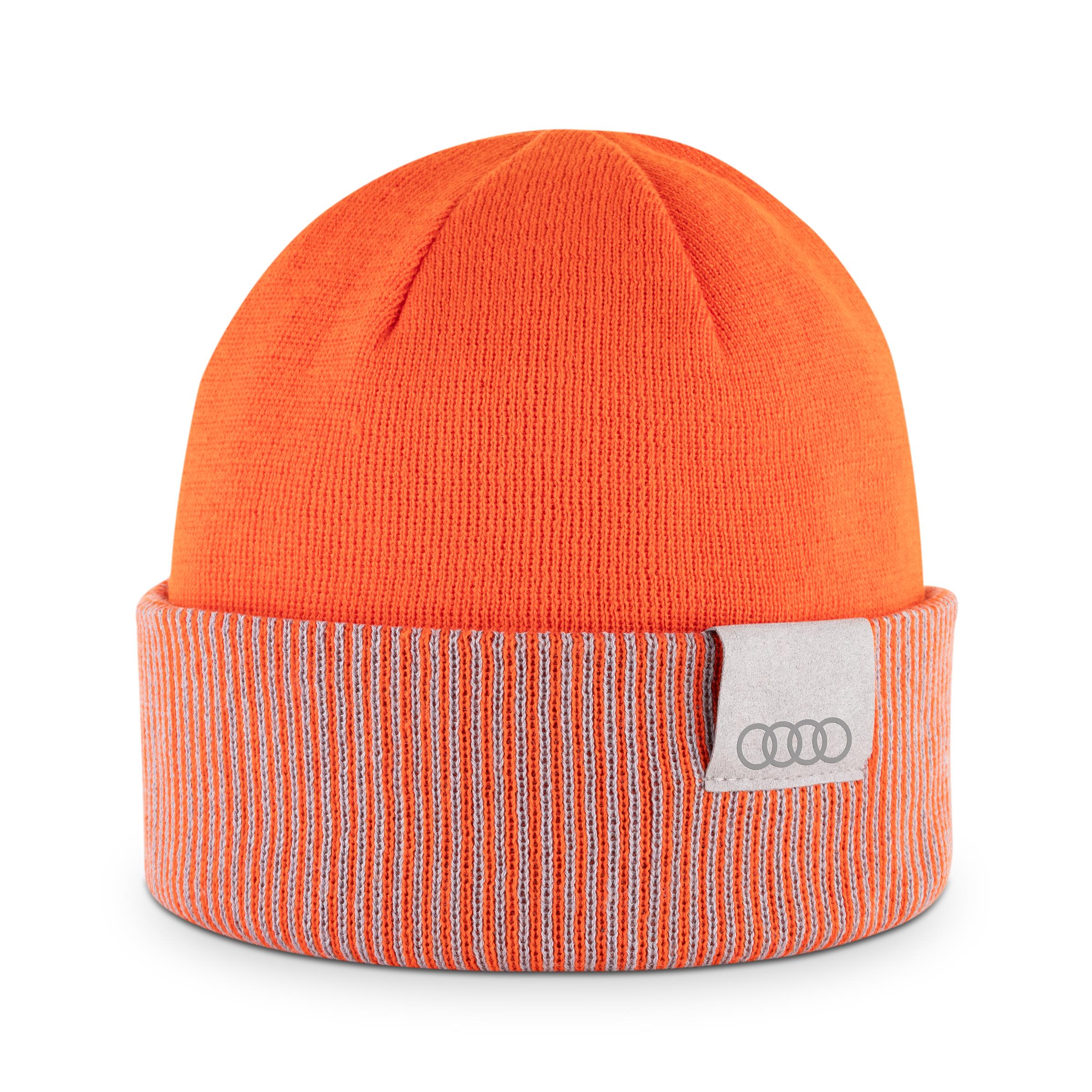 Original Audi Wende-Strickmütze orange/hellbraun
